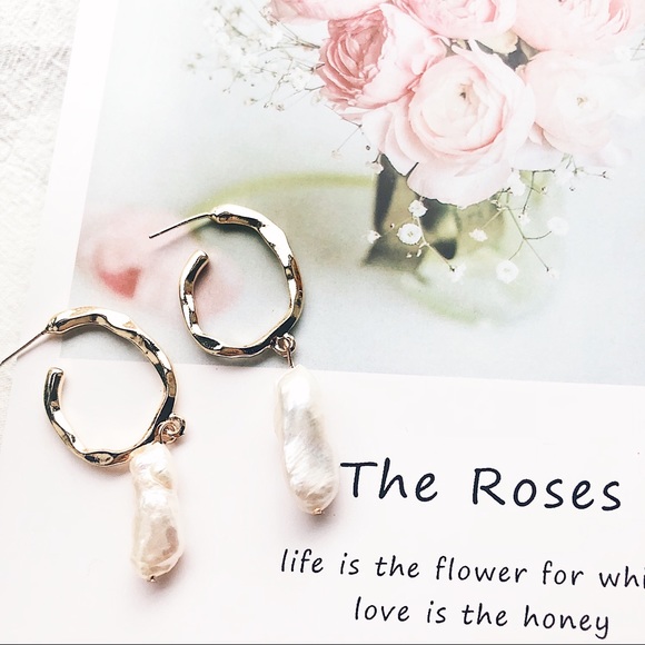 New💕Freshwater Pearl Gold Hoop Drop Earrings - Picture 6 of 6